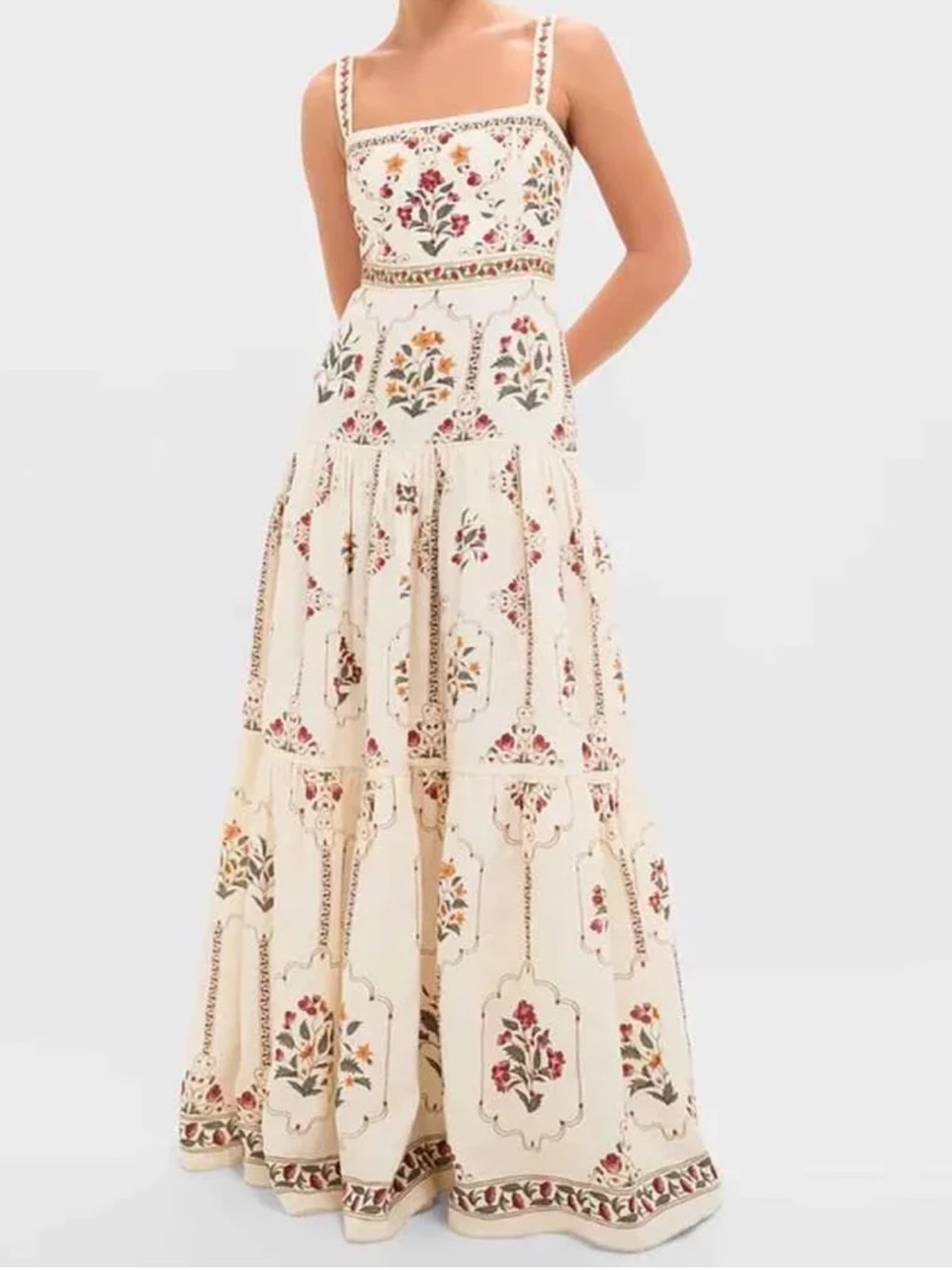 Women’s Cream Floral Tiered Maxi Dress